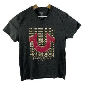 True Religion Loungewear Men's Horseshoe SS V Neck T Shirt Dark Gray Size Large